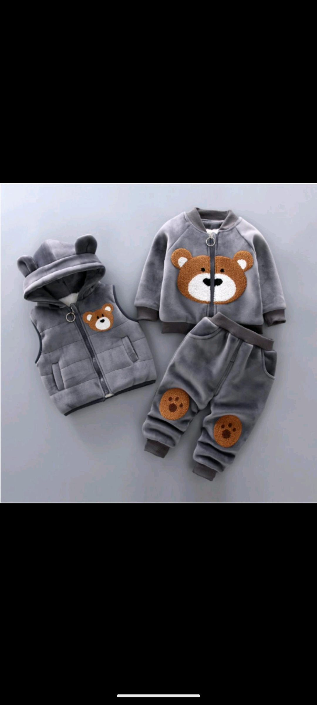 3‑Piece Boys Panda Sleeveless Set fur like– Greyish Black